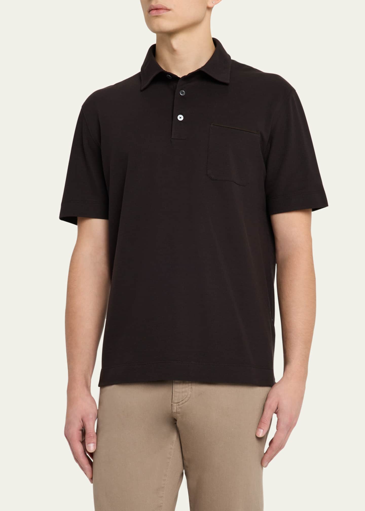 Men's Leather-Trim Pocket Polo Shirt