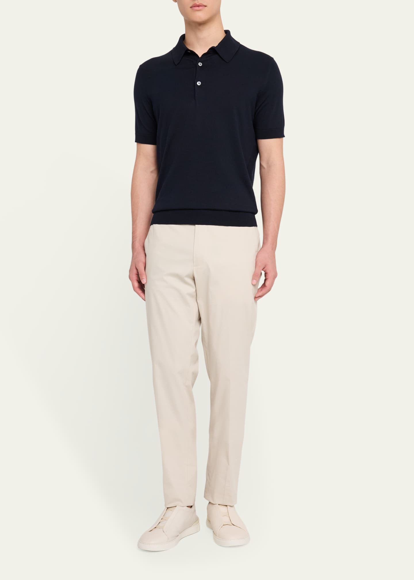 ZEGNA Men's Premium Cotton Short-Sleeve Polo Sweater Image 2 of 5
