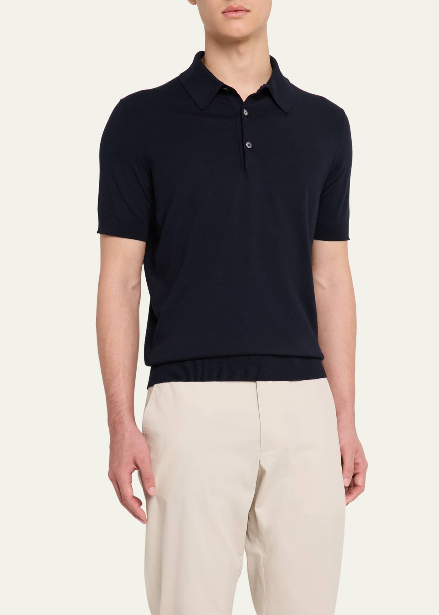 ZEGNA Men's Premium Cotton Short-Sleeve Polo Sweater Image 4 of 5