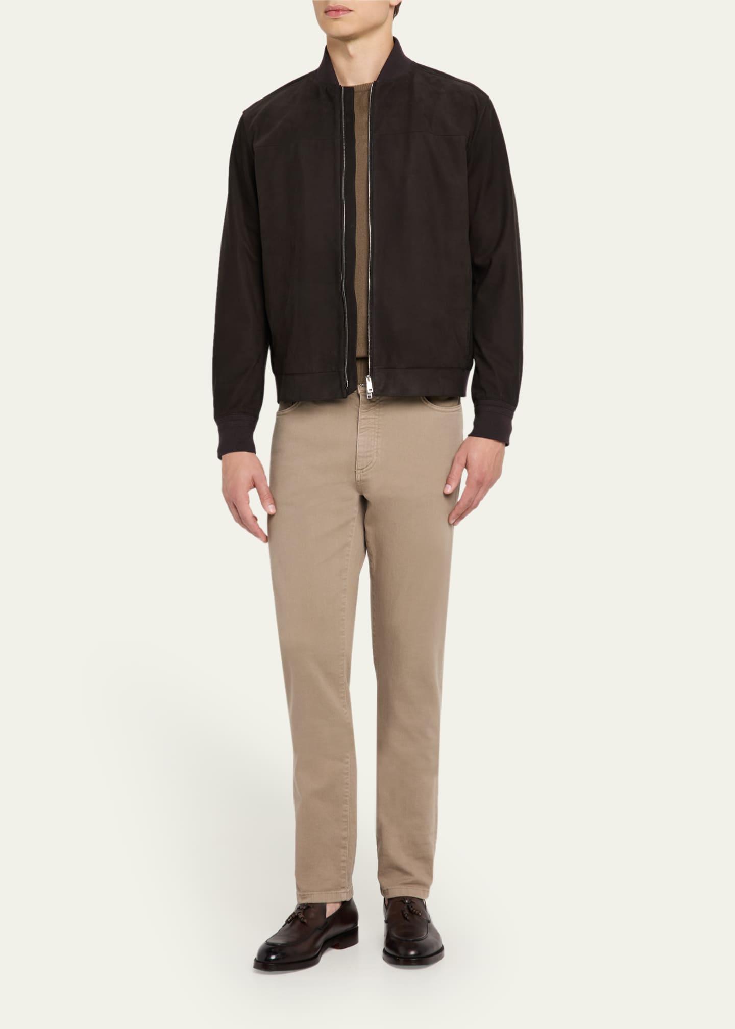 ZEGNA Men's Secondskin Leather Bomber Jacket Image 2 of 5