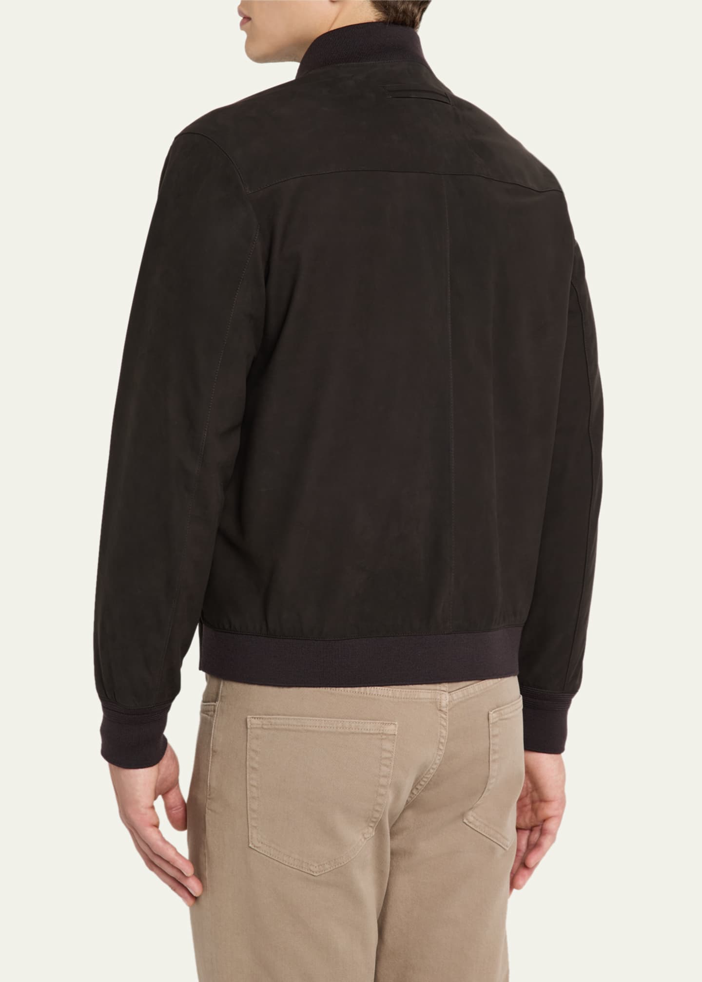 ZEGNA Men's Secondskin Leather Bomber Jacket Image 3 of 5