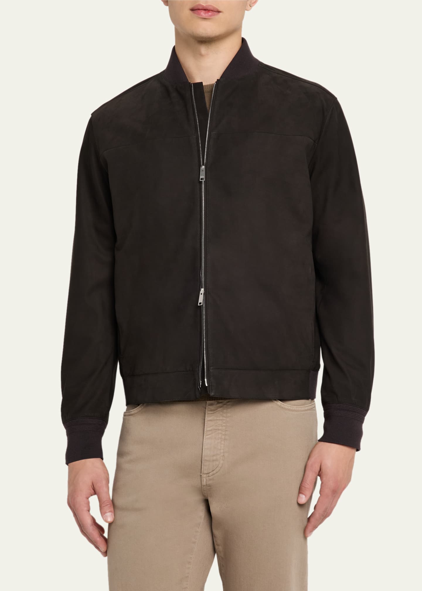 ZEGNA Men's Secondskin Leather Bomber Jacket Image 4 of 5