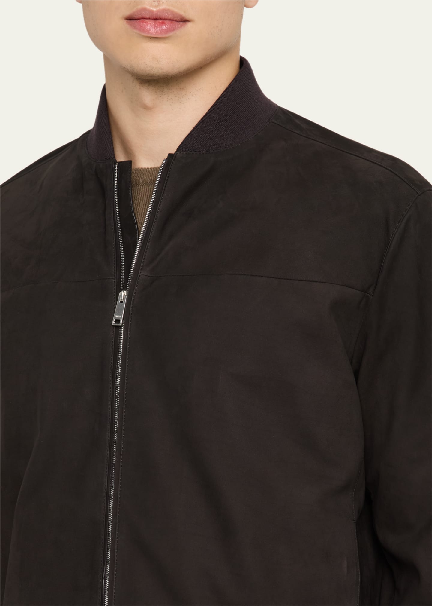 ZEGNA Men's Secondskin Leather Bomber Jacket Image 5 of 5