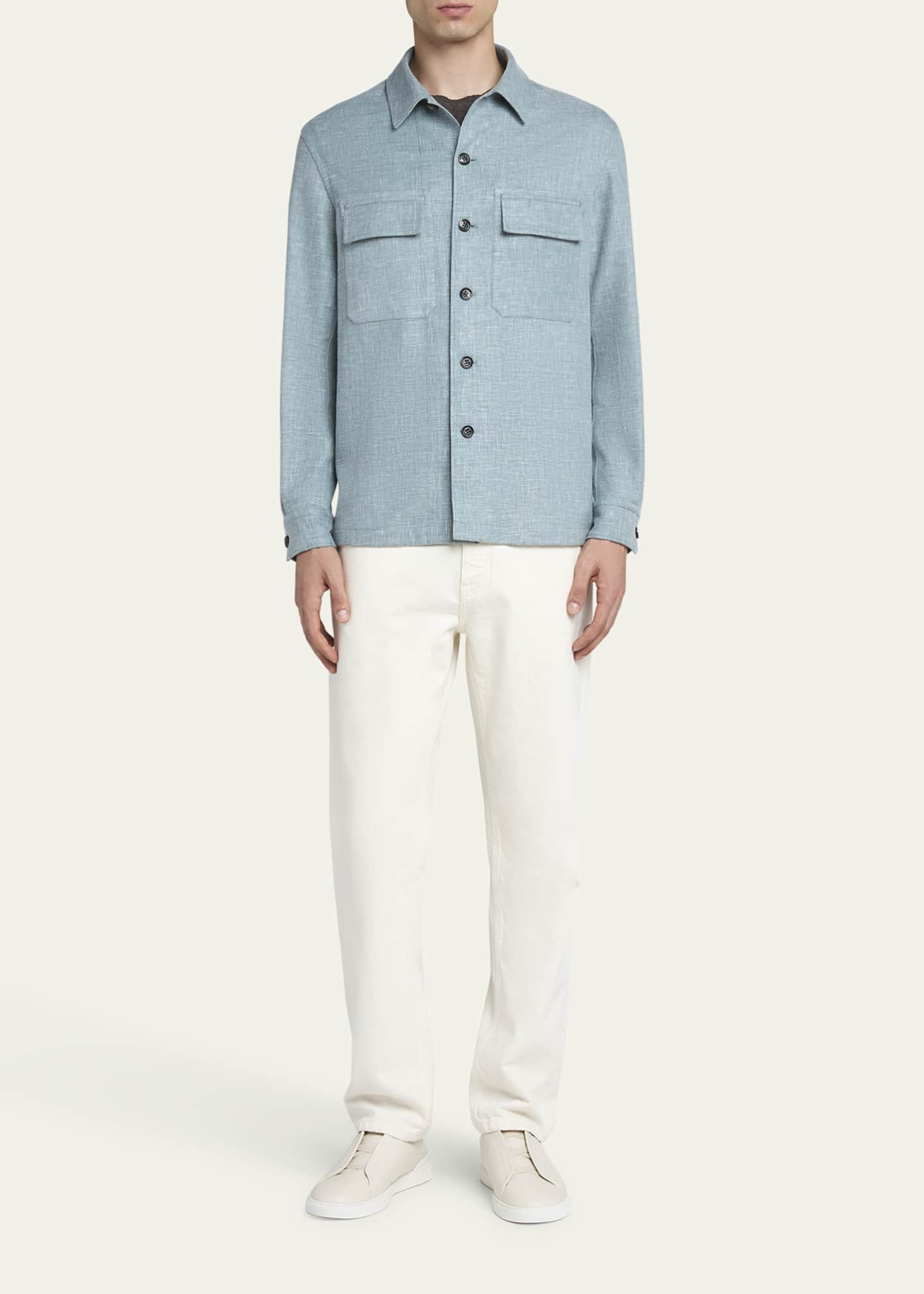 Men's Heathered Linen-Blend Overshirt - Thumbnail 2
