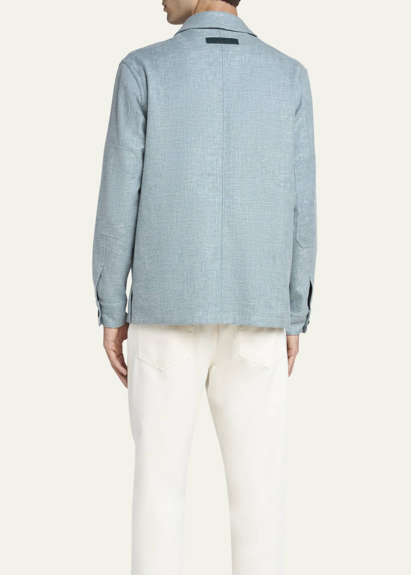 Men's Heathered Linen-Blend Overshirt - Thumbnail 3