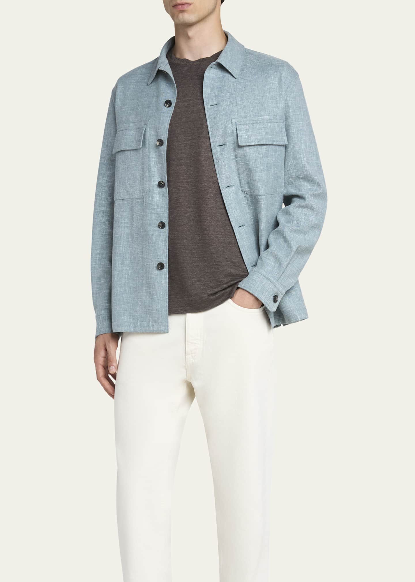 Men's Heathered Linen-Blend Overshirt - Thumbnail 4