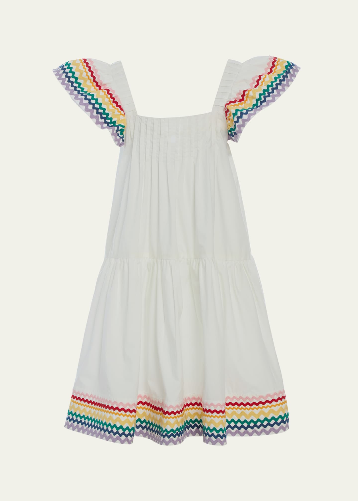 Sea Girl's Ria Flutter Sleeve Rainbow-Trim Dress, Size 2-14 Image 1 of 2