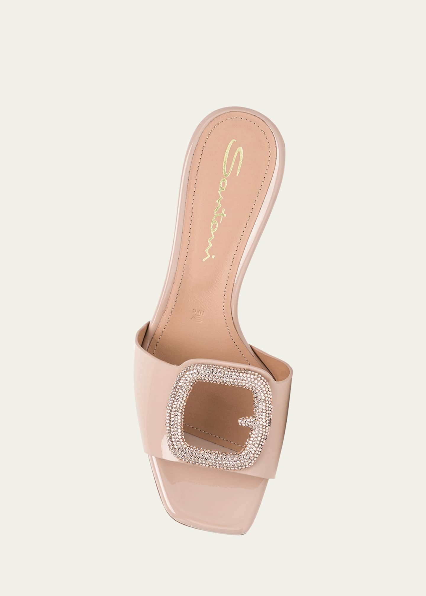 Santoni Marta Patent Crystal-Buckle Mule Sandals Image 4 of 4