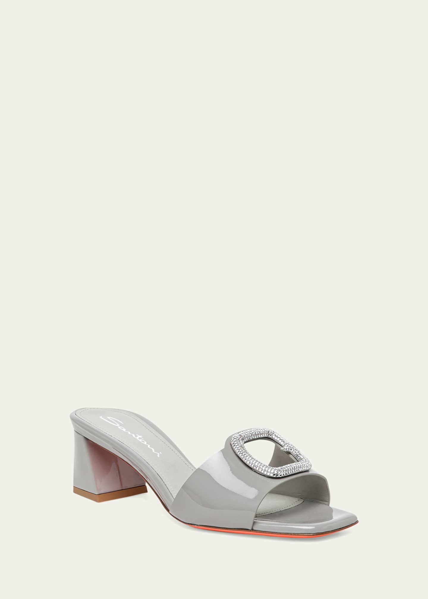 Santoni Marta Patent Crystal-Buckle Mule Sandals Image 2 of 4