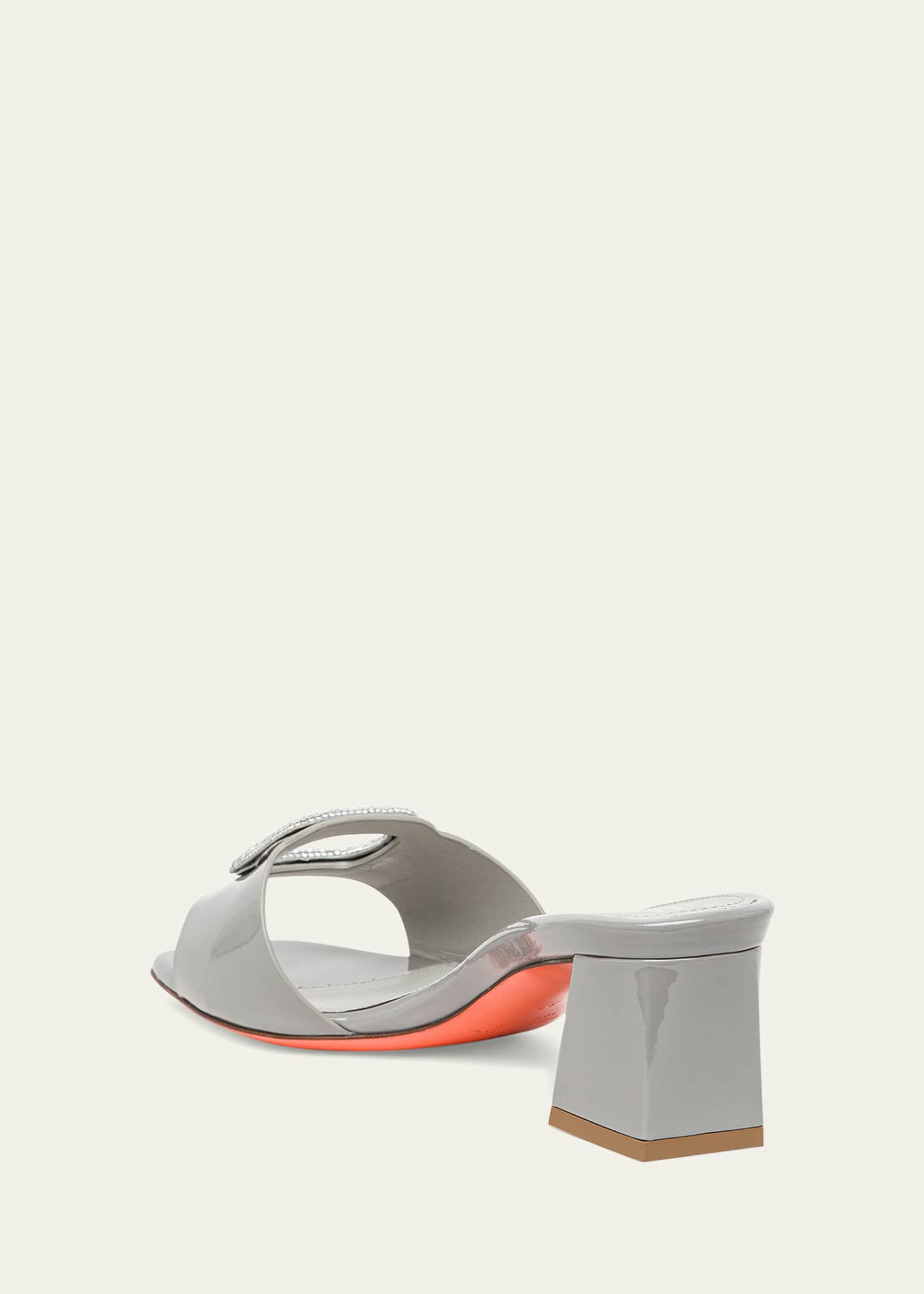 Santoni Marta Patent Crystal-Buckle Mule Sandals Image 3 of 4