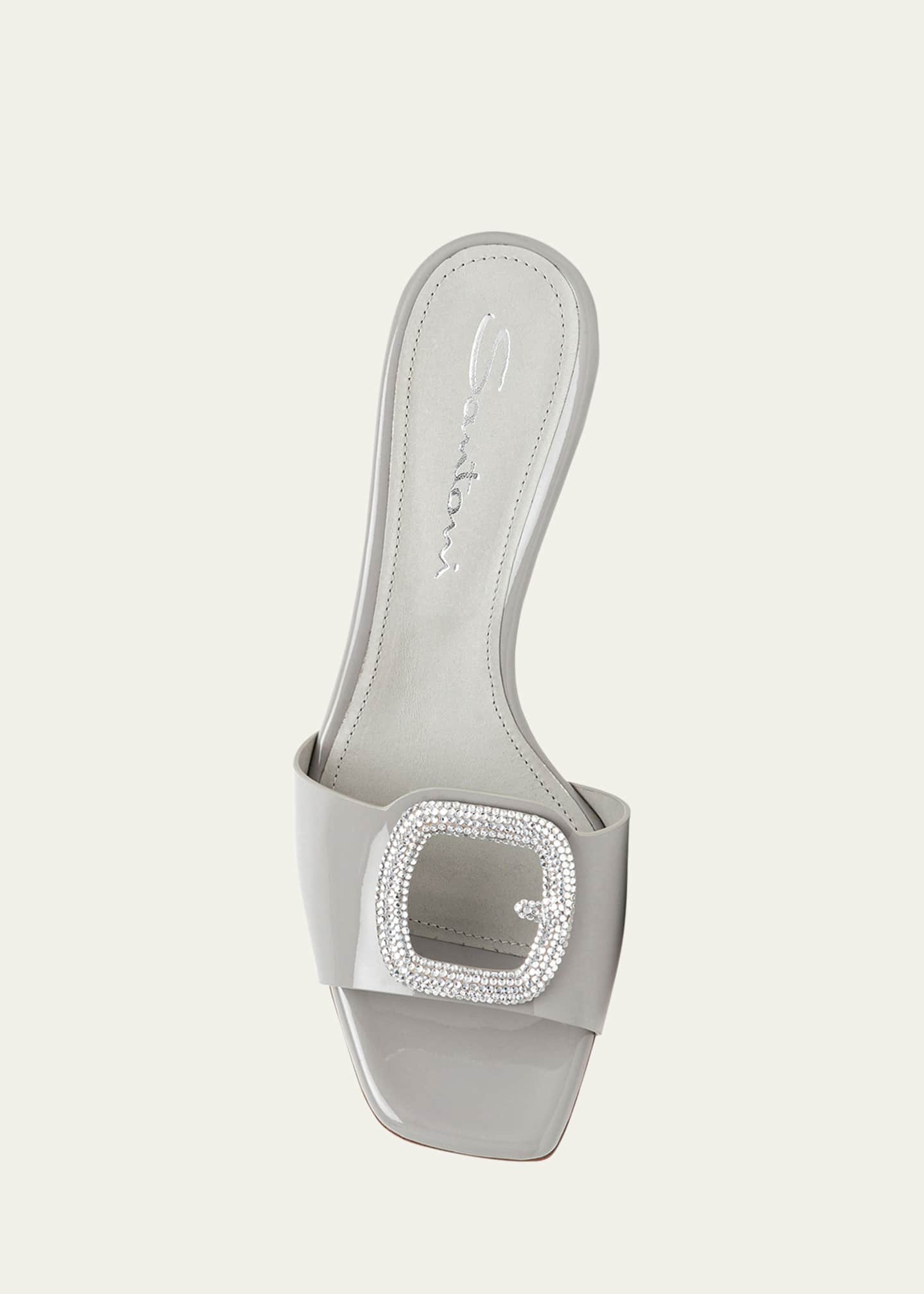 Santoni Marta Patent Crystal-Buckle Mule Sandals Image 4 of 4
