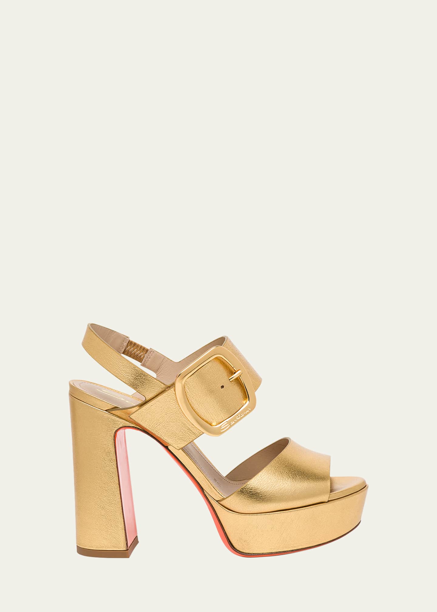 Santoni Bruxel Metallic Buckle Platform Sandals Image 1 of 5