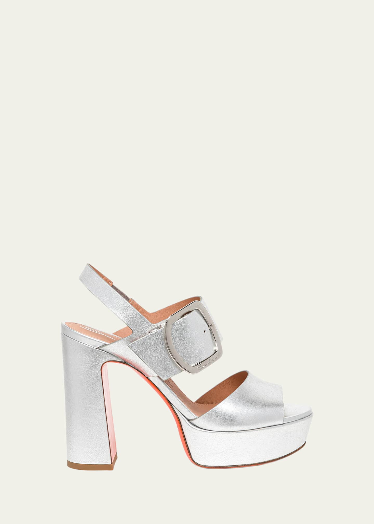 Santoni Bruxel Metallic Buckle Platform Sandals Image 1 of 5