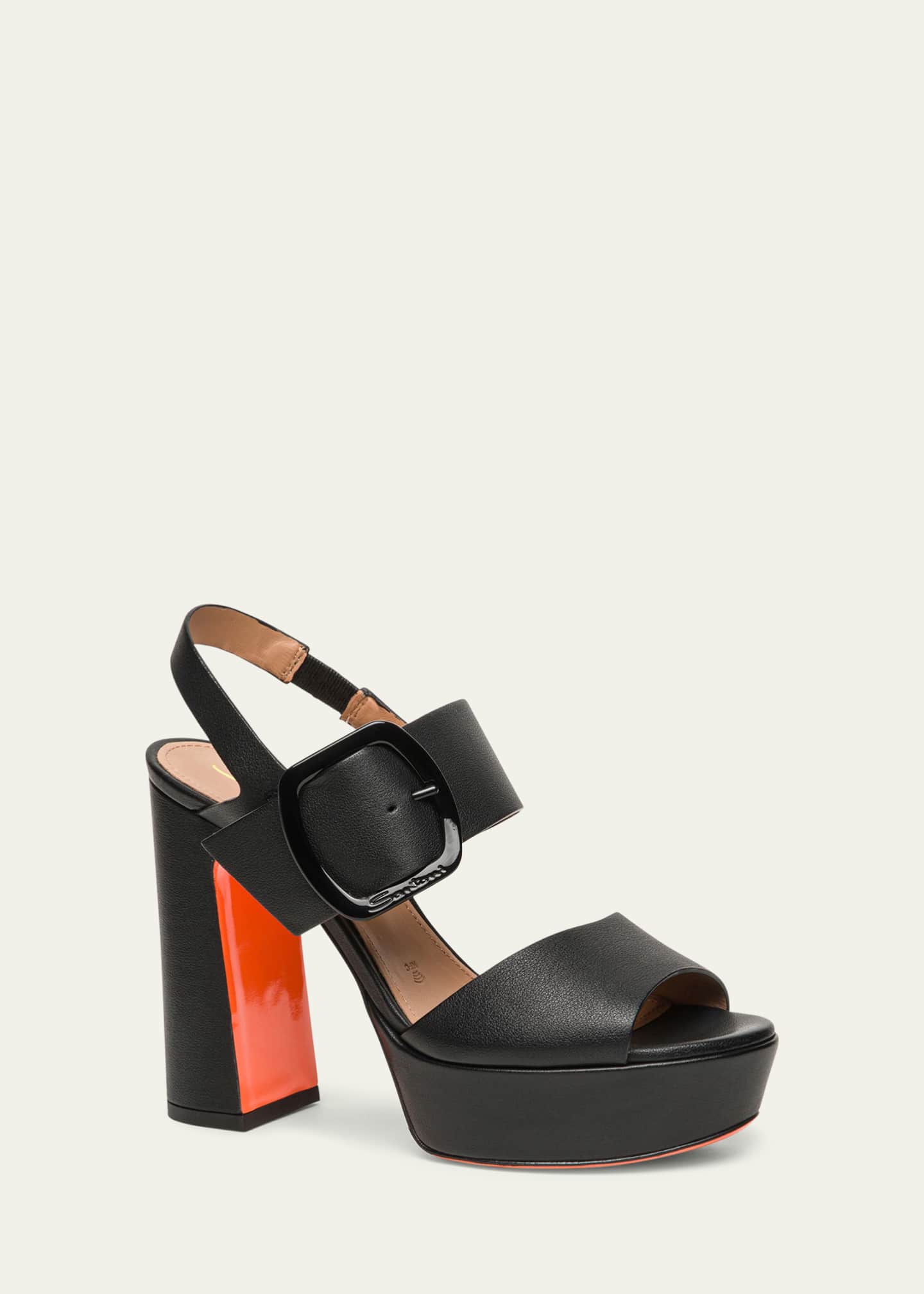Santoni Bruxel Leather Buckle Platform Sandals Image 2 of 3
