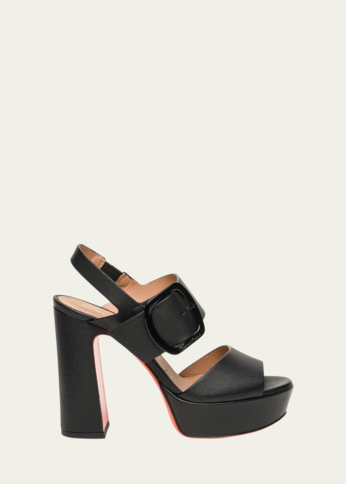Santoni Bruxel Leather Buckle Platform Sandals Image 1 of 3