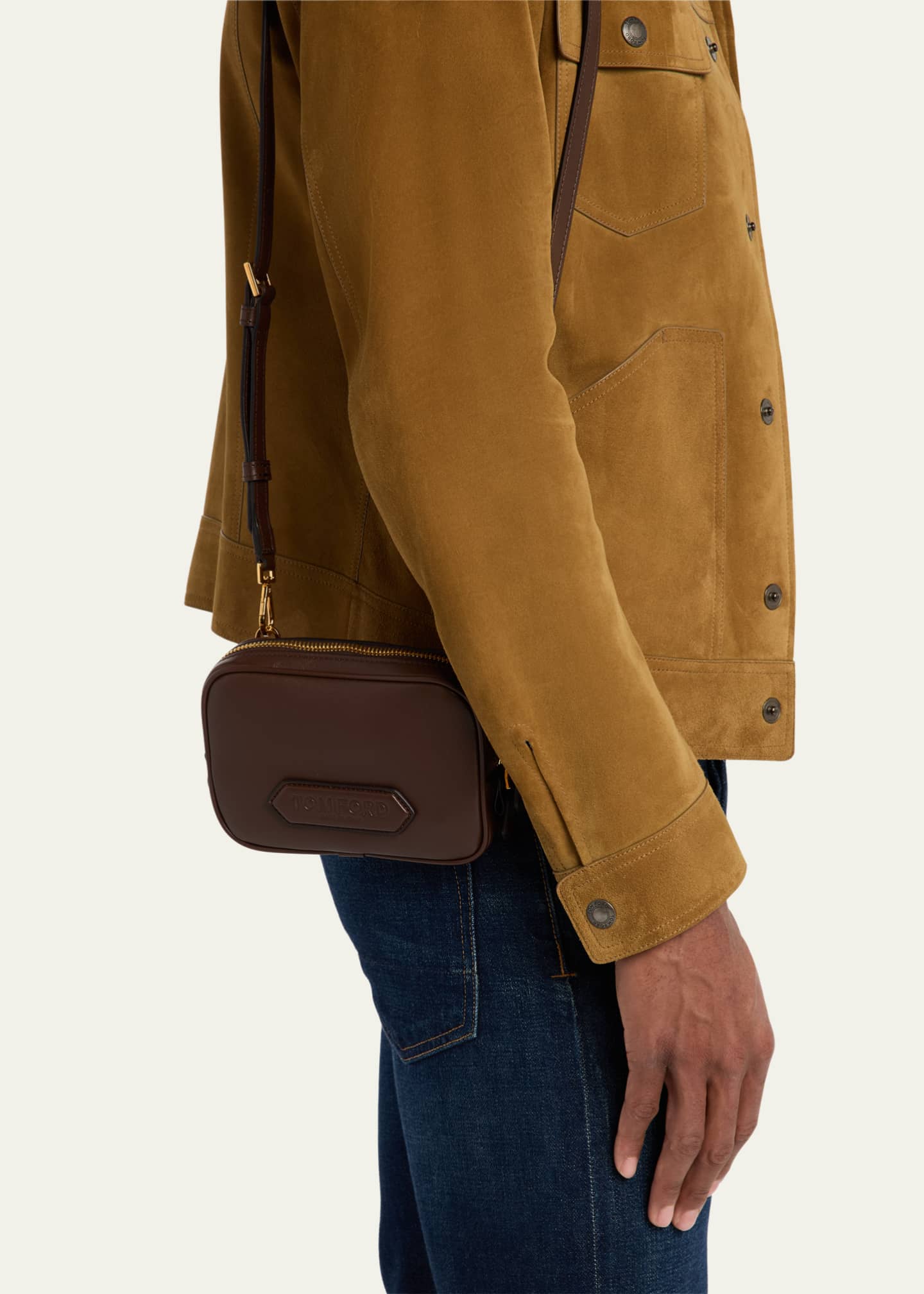 TOM FORD Men's Alexander Leather North/South Crossbody Bag Image 2 of 6