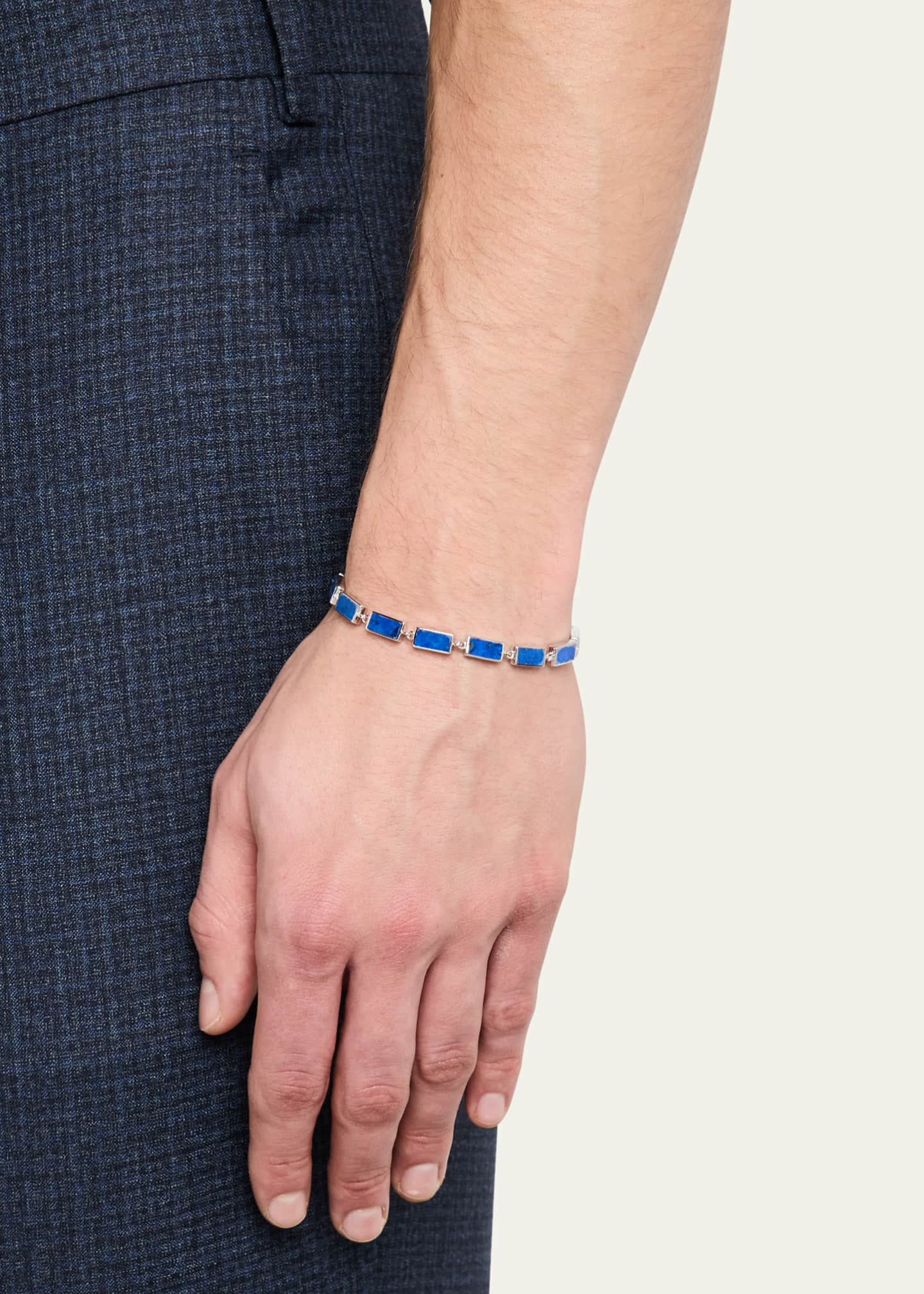 Jan Leslie Men's Sterling Silver and Rectangle Lapis Bracelet Image 2 of 4