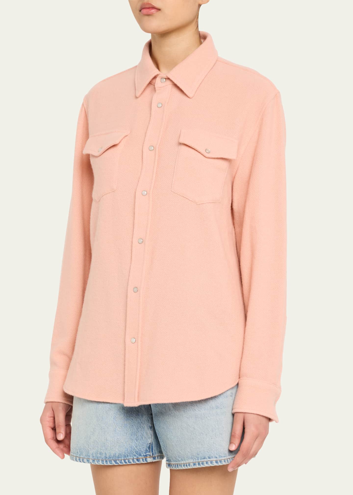 God's True Cashmere Peach Blush Cashmere Button-Down Shirt Image 4 of 5