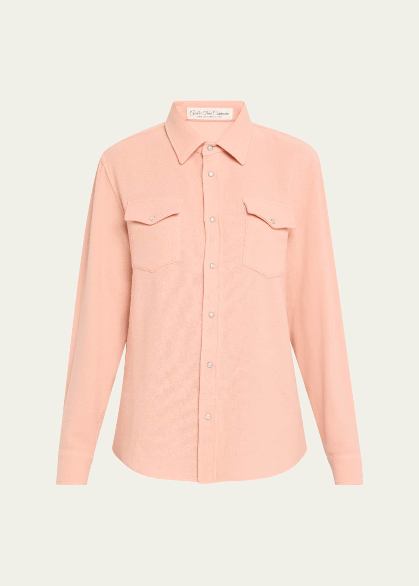 God's True Cashmere Peach Blush Cashmere Button-Down Shirt Image 1 of 5