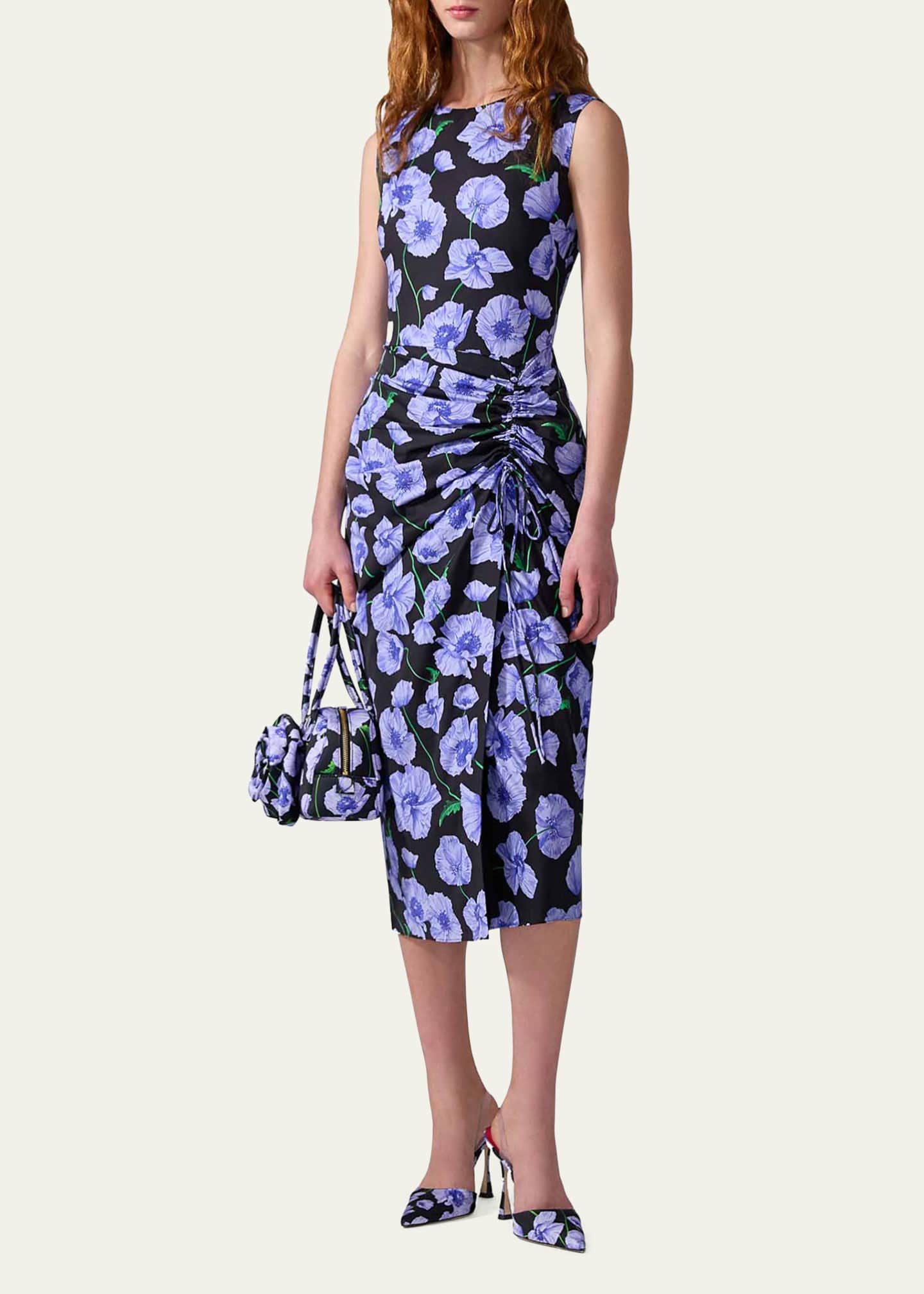 Carolina Herrera Floral Drawstring Midi Dress Image 2 of 3