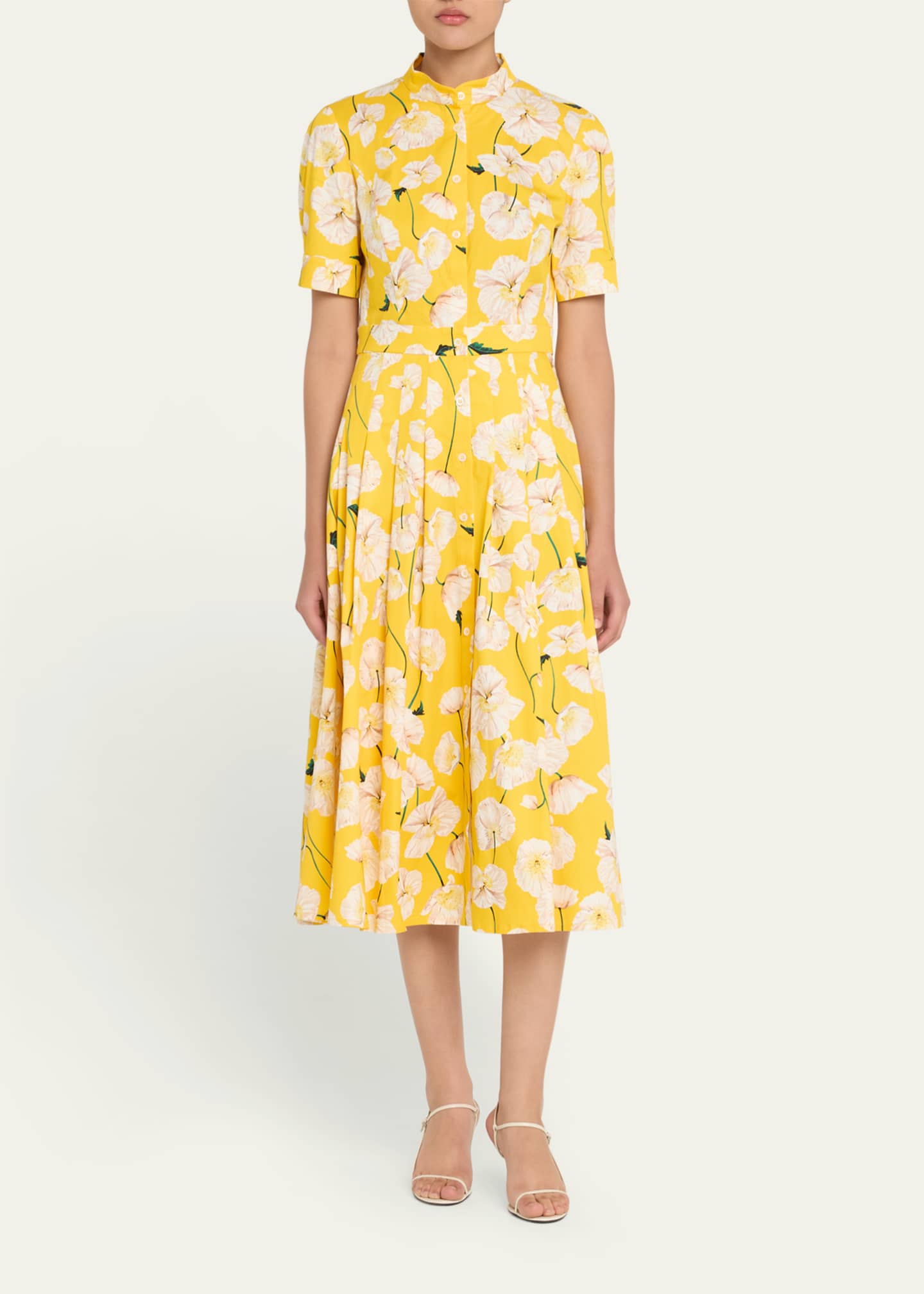 Carolina Herrera Floral-Print Stretch Cotton Shirt Dress Image 2 of 5