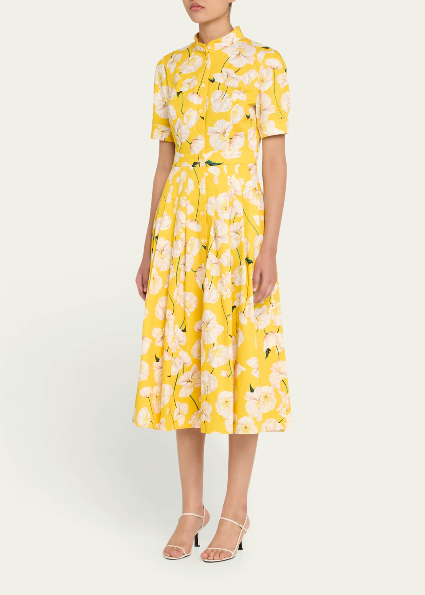 Carolina Herrera Floral-Print Stretch Cotton Shirt Dress Image 4 of 5