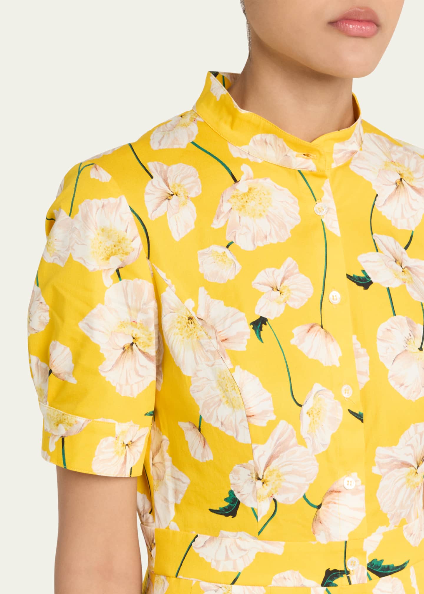 Carolina Herrera Floral-Print Stretch Cotton Shirt Dress Image 5 of 5