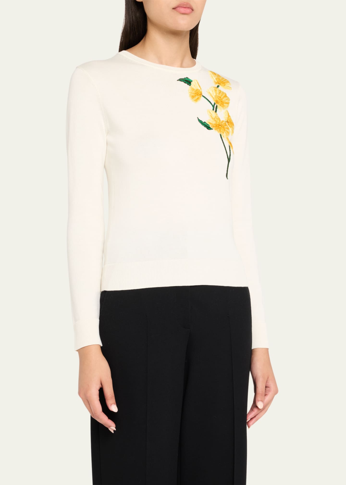 Carolina Herrera Floral Embroidered Sweater Image 4 of 5