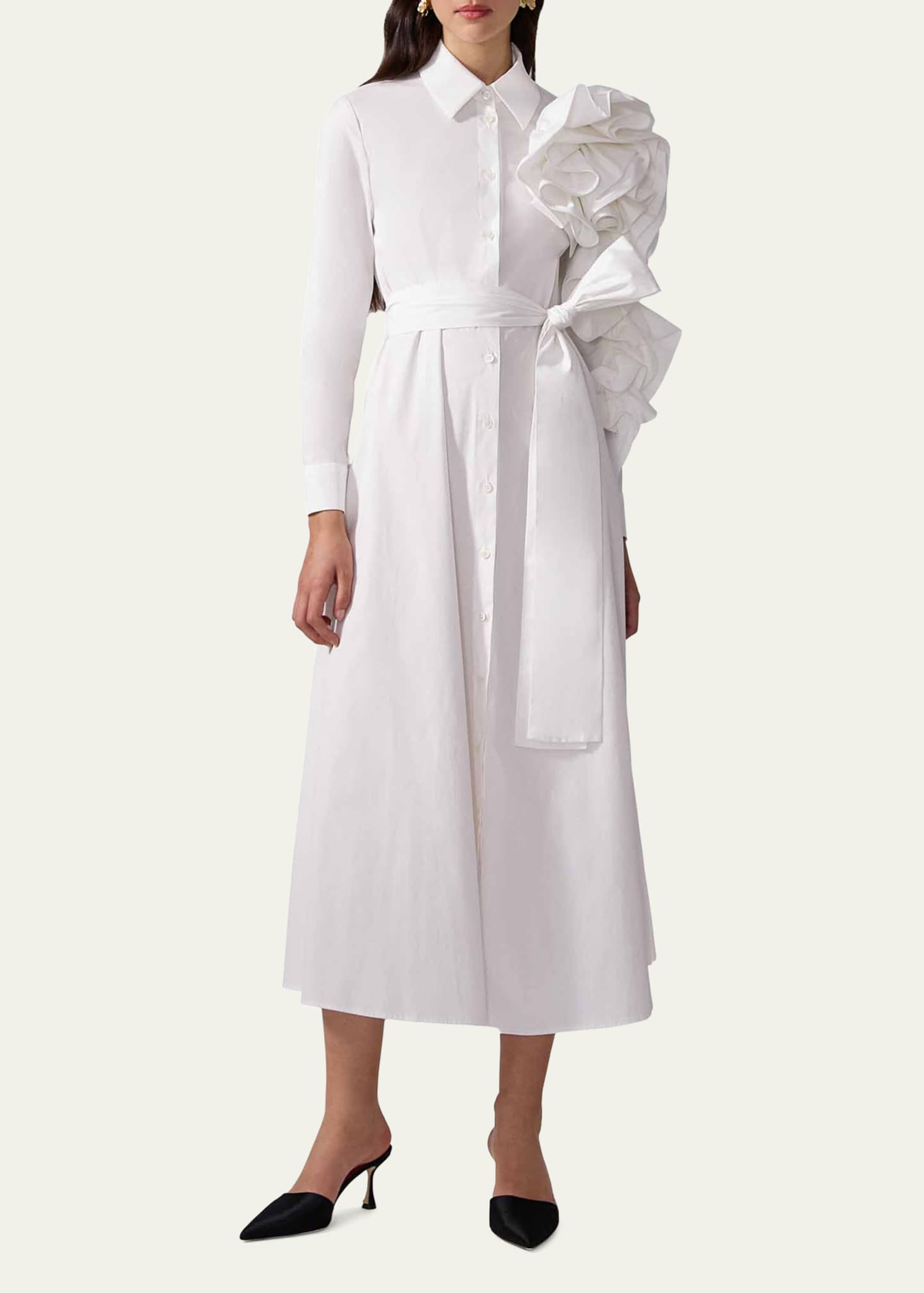 Carolina Herrera Flower Sleeve Midi Shirt Dress Image 2 of 4