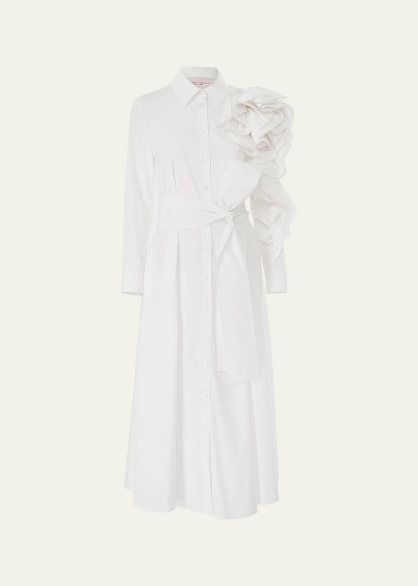 Carolina Herrera Flower Sleeve Midi Shirt Dress Image 1 of 4