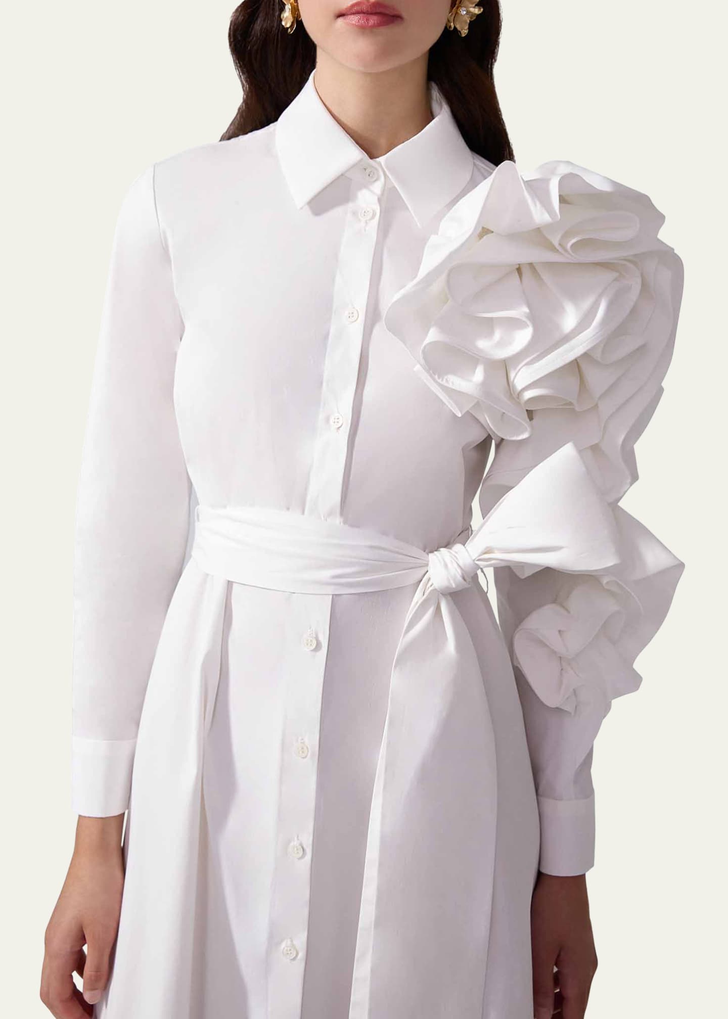 Carolina Herrera Flower Sleeve Midi Shirt Dress Image 4 of 4