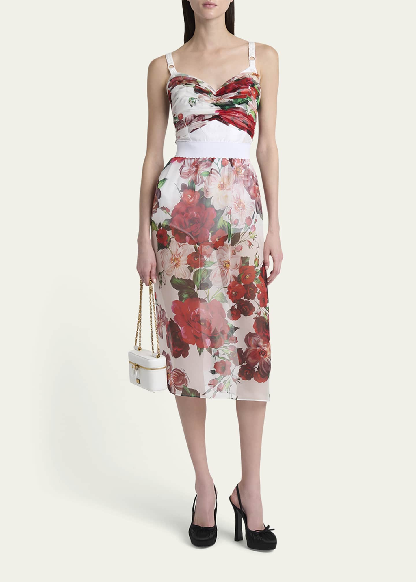 Dolce&Gabbana Bouquet Rose Chiffon Sheer Midi Skirt