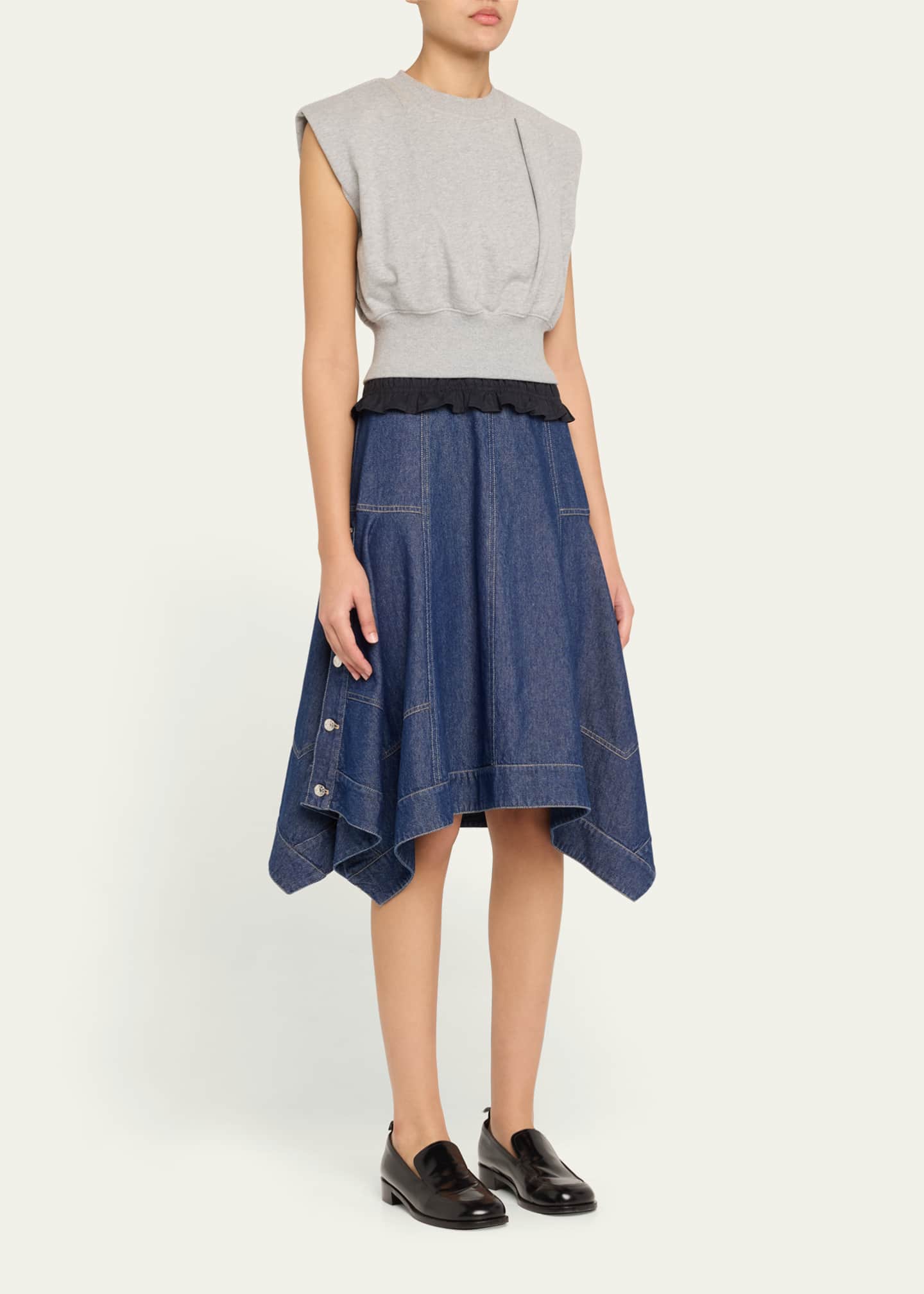 3.1 Phillip Lim Mixed-Media Sleeveless French Terry Midi Dress Image 4 of 5