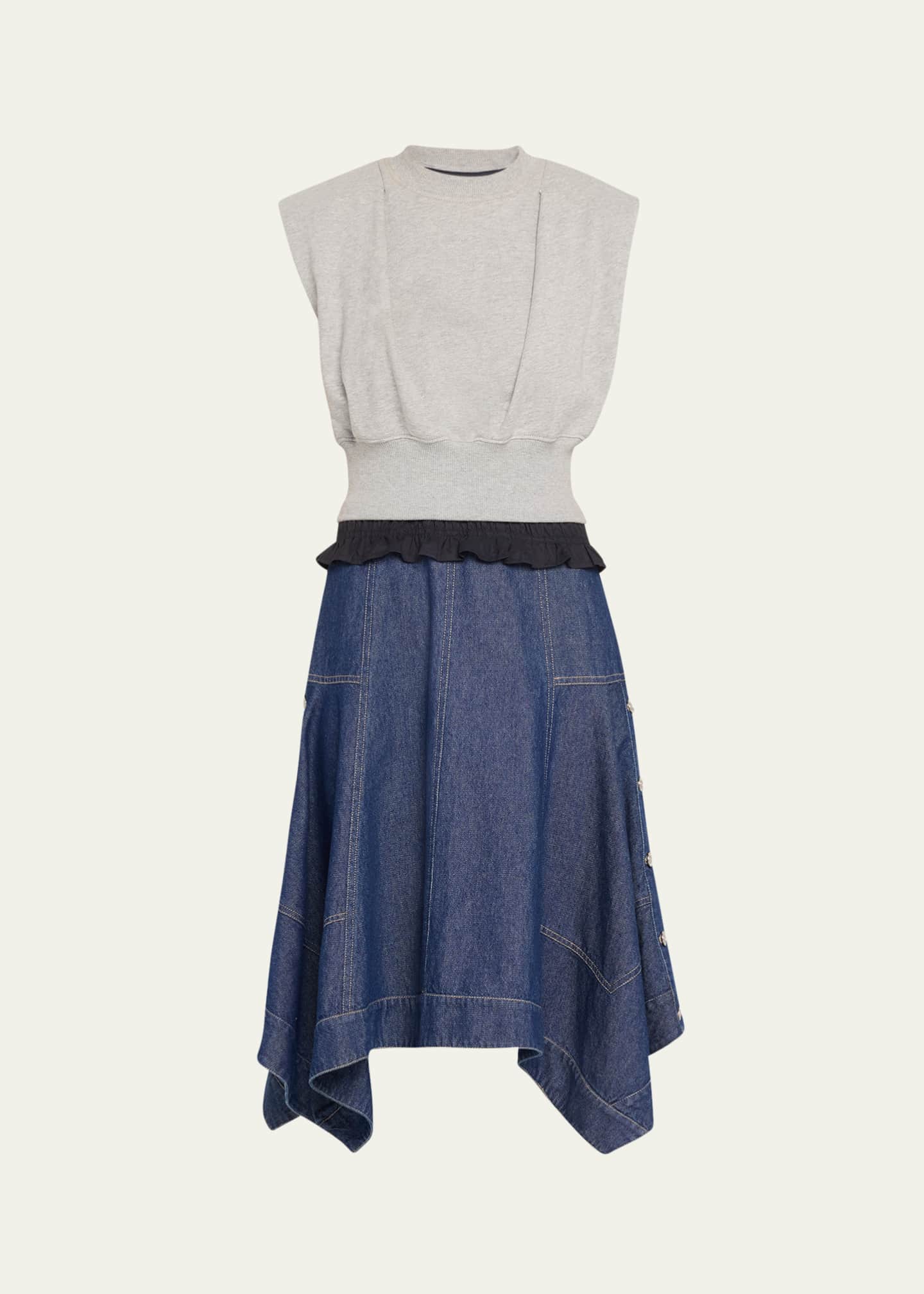 3.1 Phillip Lim Mixed-Media Sleeveless French Terry Midi Dress Image 1 of 5