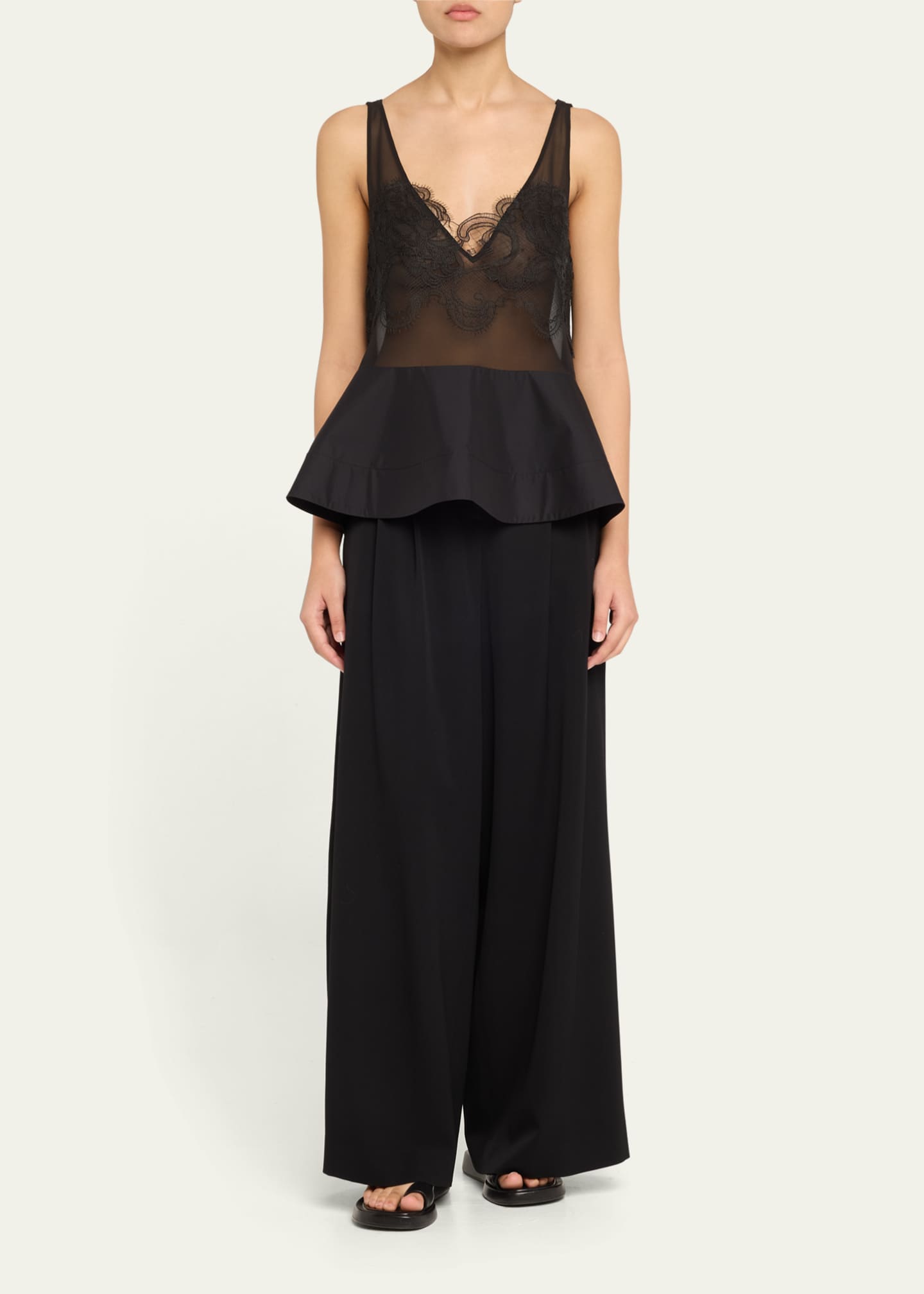 3.1 Phillip Lim Lace Peplum Sheer Silk Tank Top Image 2 of 5