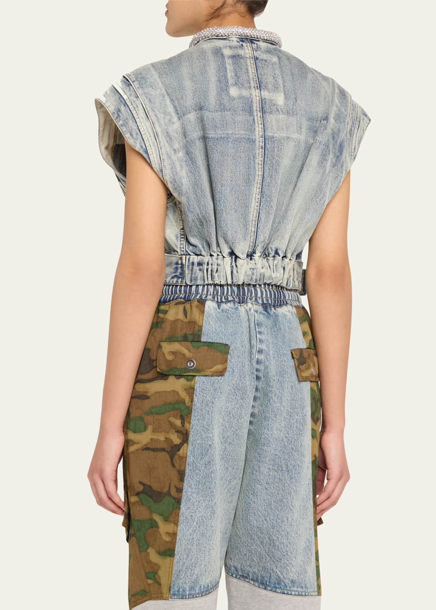 3.1 Phillip Lim Crystal-Neck Denim Crop Vest Image 3 of 5