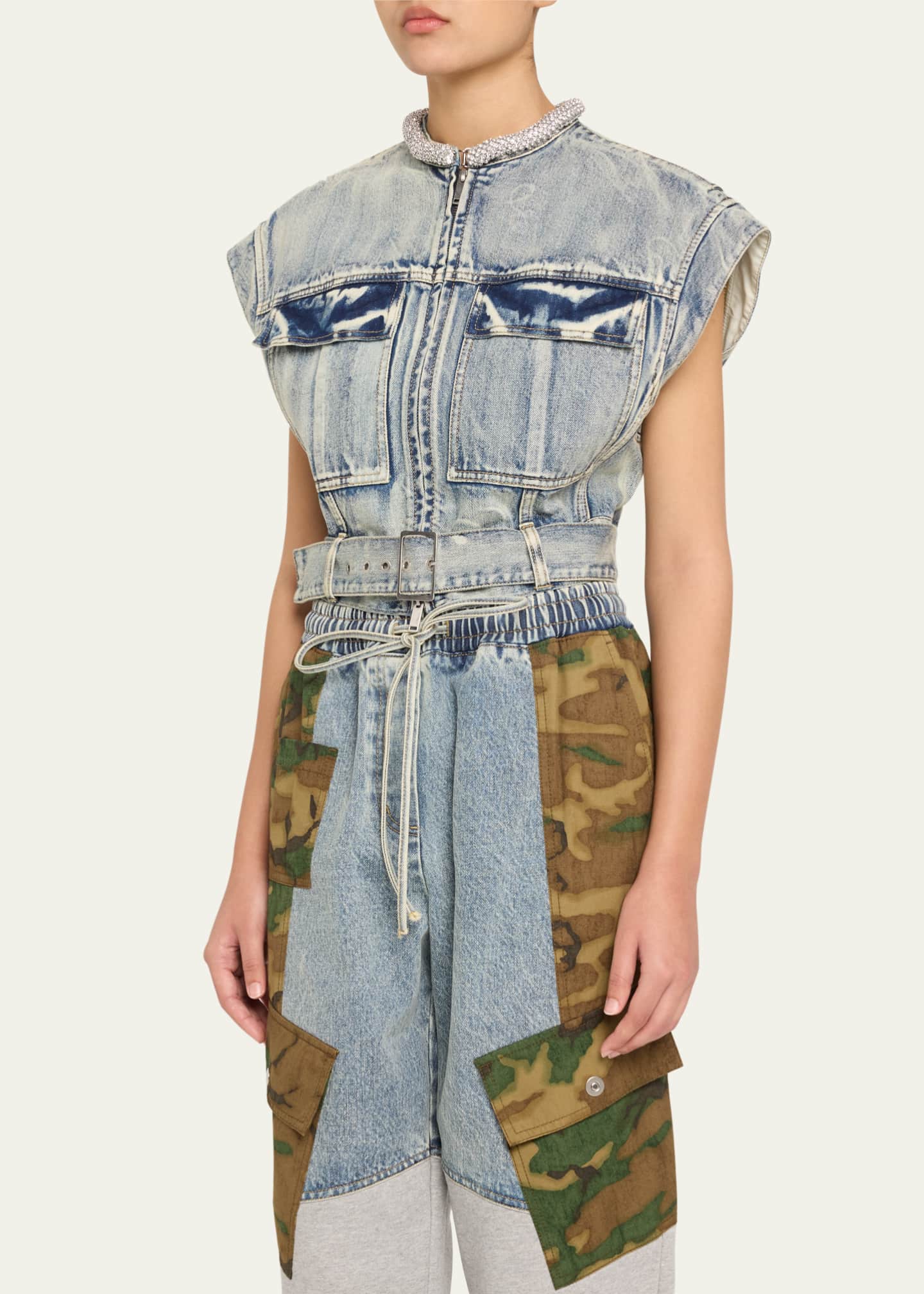 3.1 Phillip Lim Crystal-Neck Denim Crop Vest Image 4 of 5