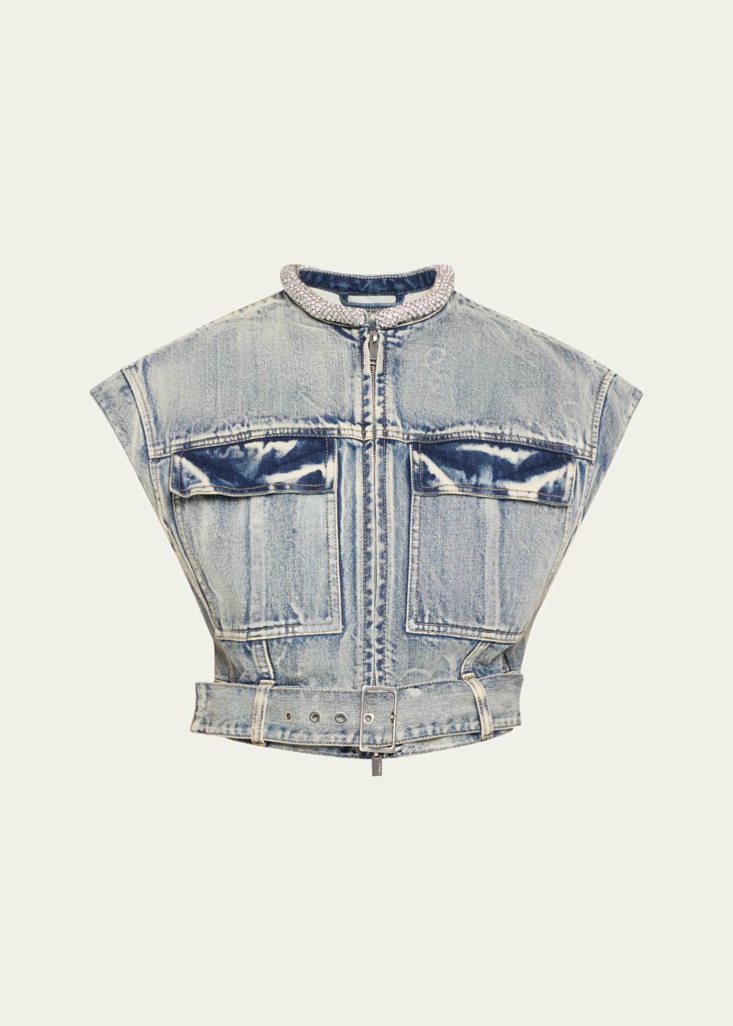 3.1 Phillip Lim Crystal-Neck Denim Crop Vest Image 1 of 5