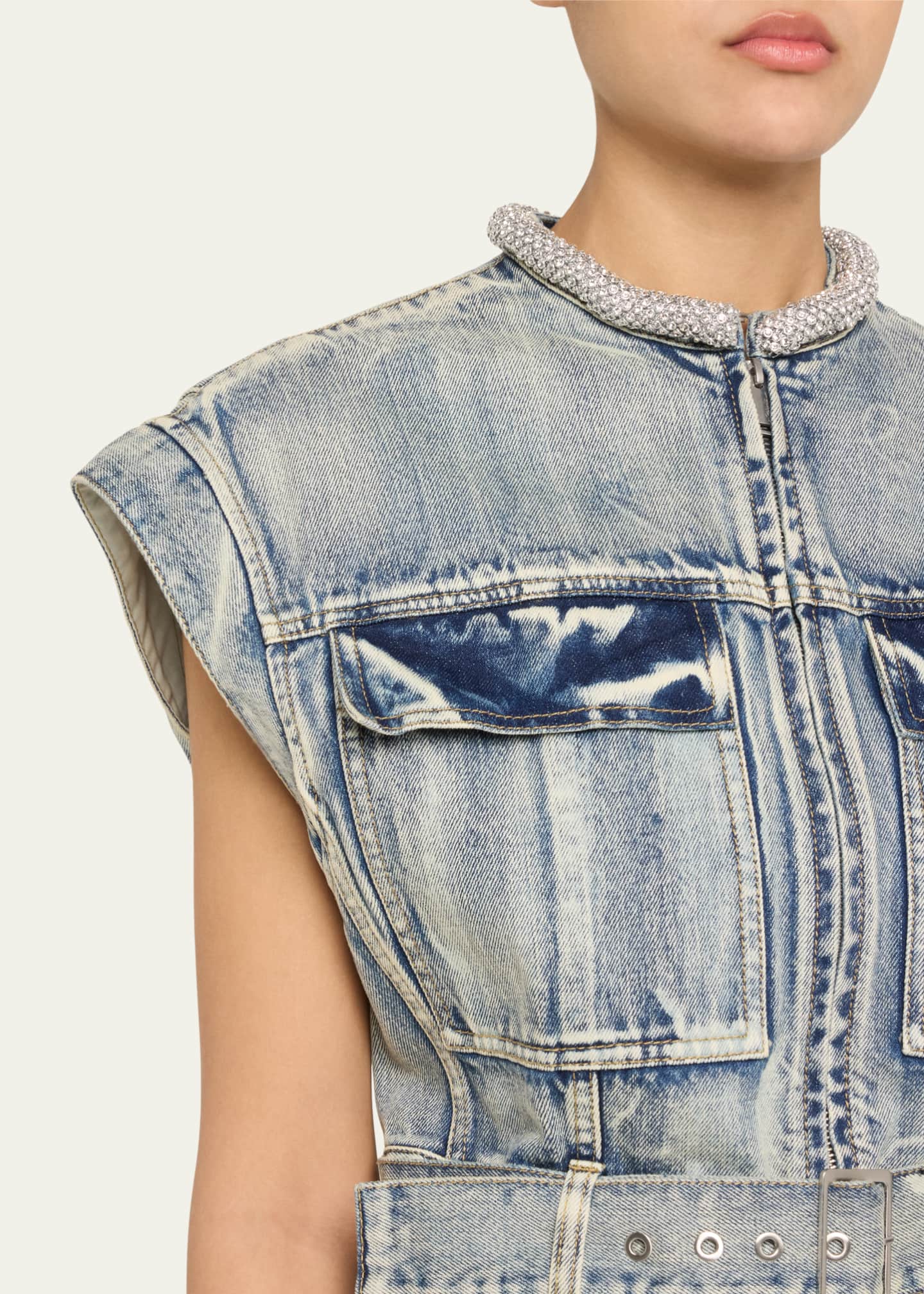 3.1 Phillip Lim Crystal-Neck Denim Crop Vest Image 5 of 5