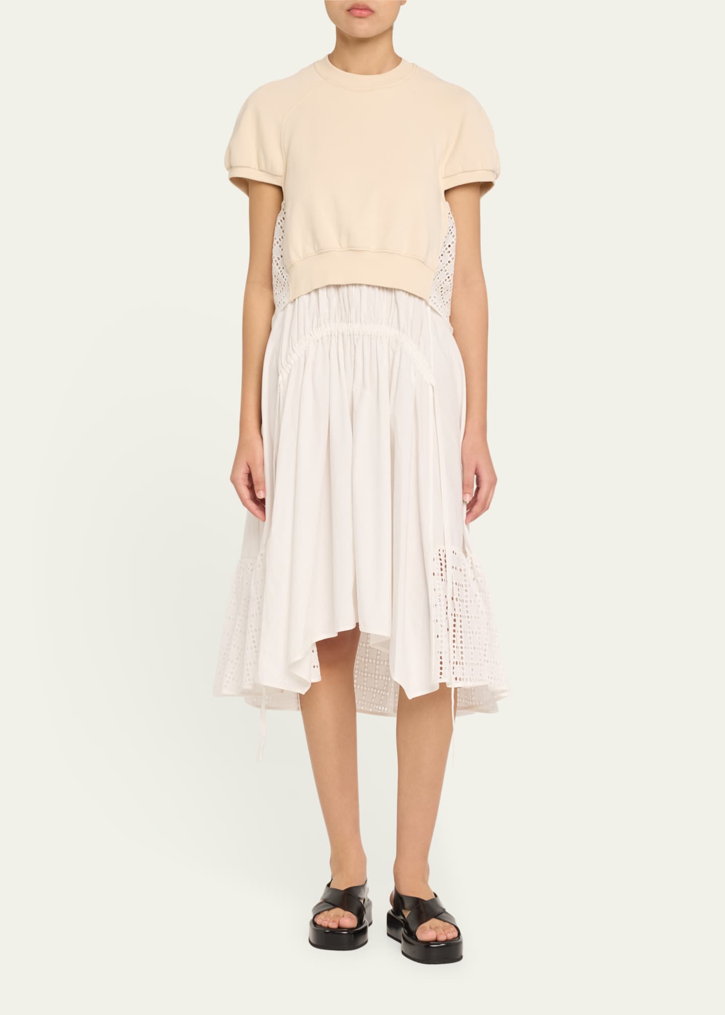 3.1 Phillip Lim Mixed-Media Broderie Anglaise Midi Dress Image 2 of 5