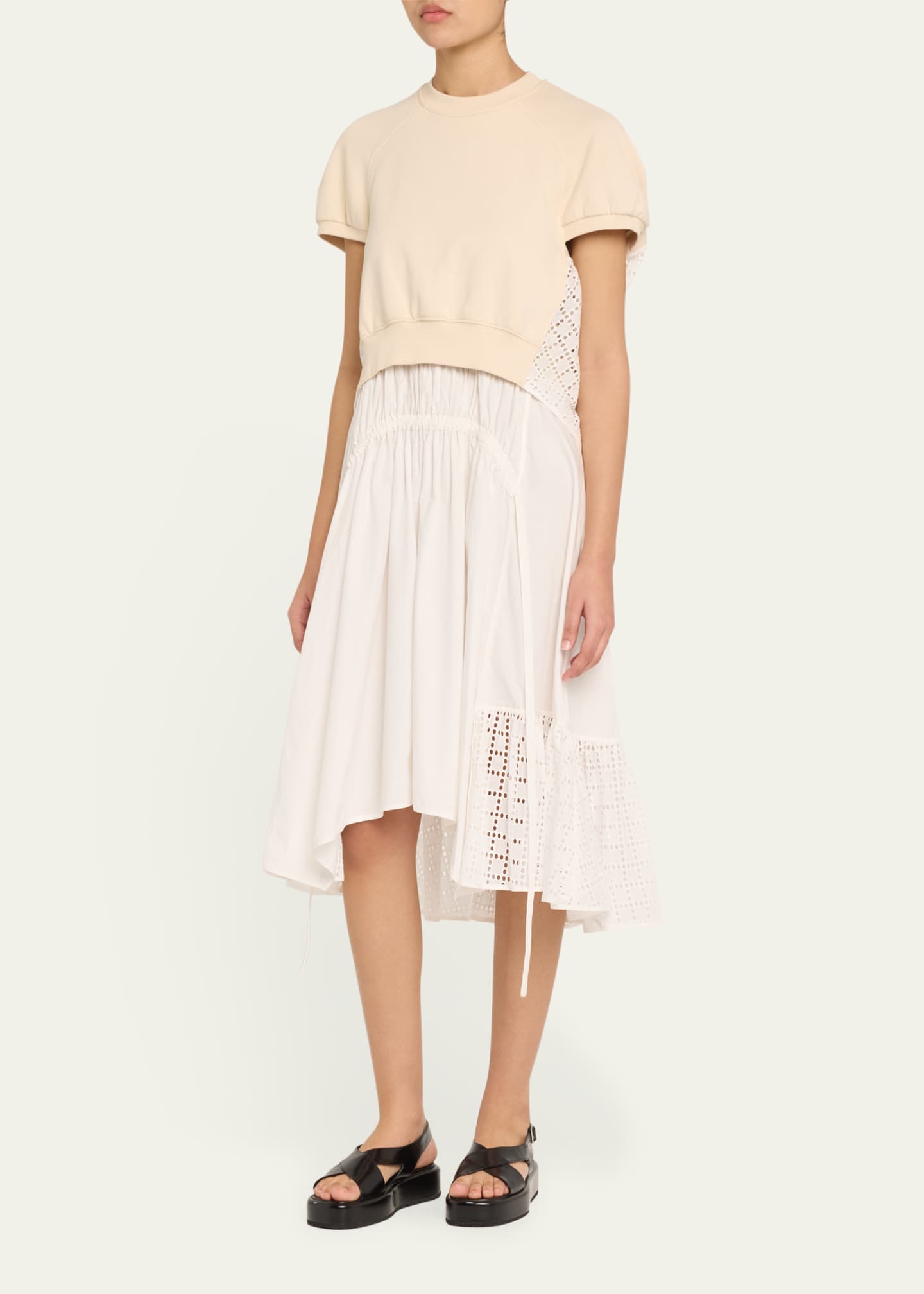 3.1 Phillip Lim Mixed-Media Broderie Anglaise Midi Dress Image 4 of 5