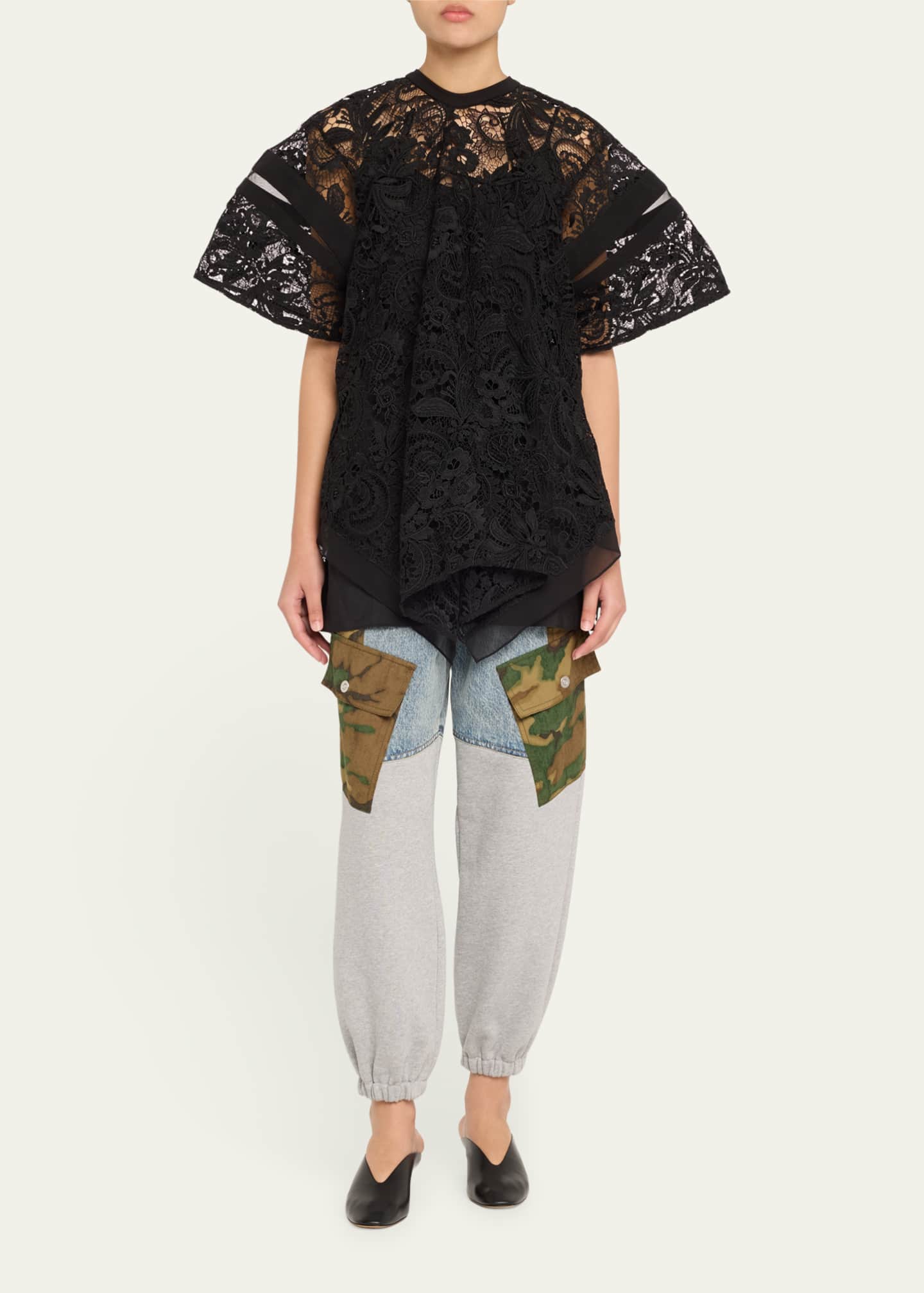 Cord Embroidered Lace Flounce Top