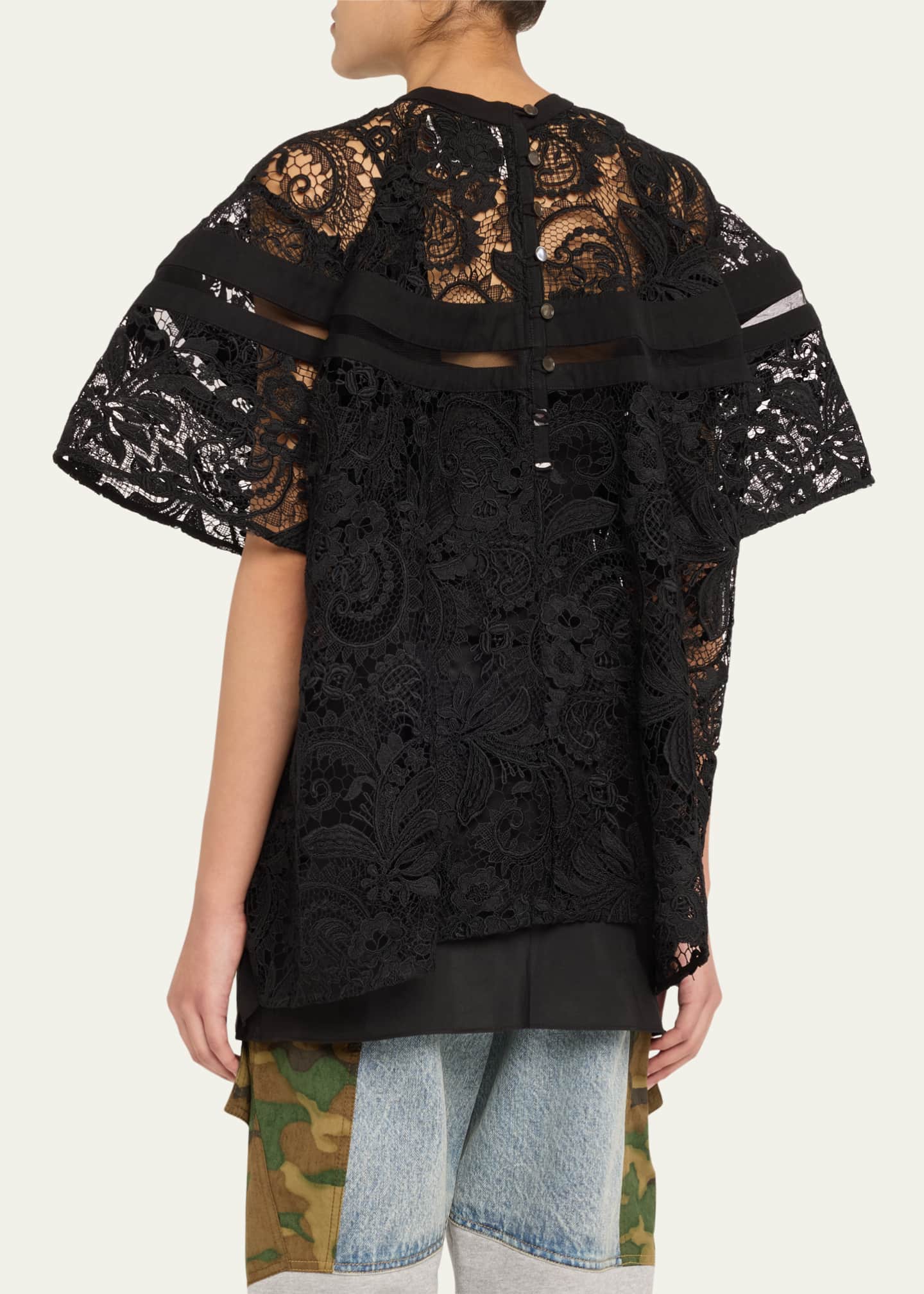 Cord Embroidered Lace Flounce Top