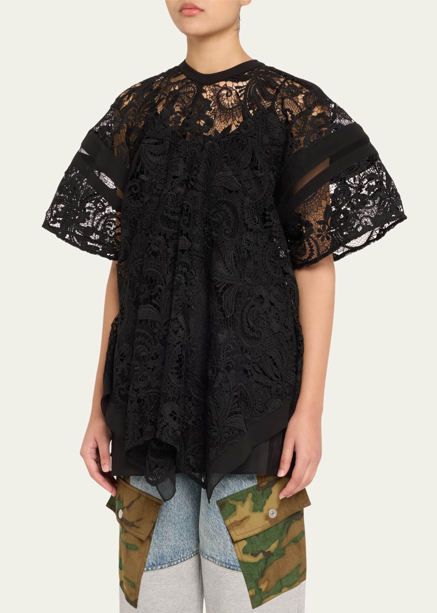 Cord Embroidered Lace Flounce Top