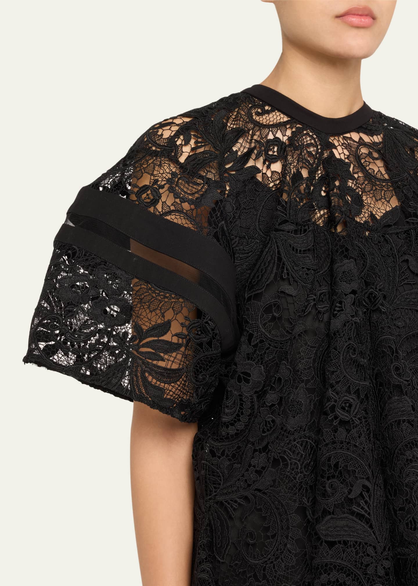 Cord Embroidered Lace Flounce Top