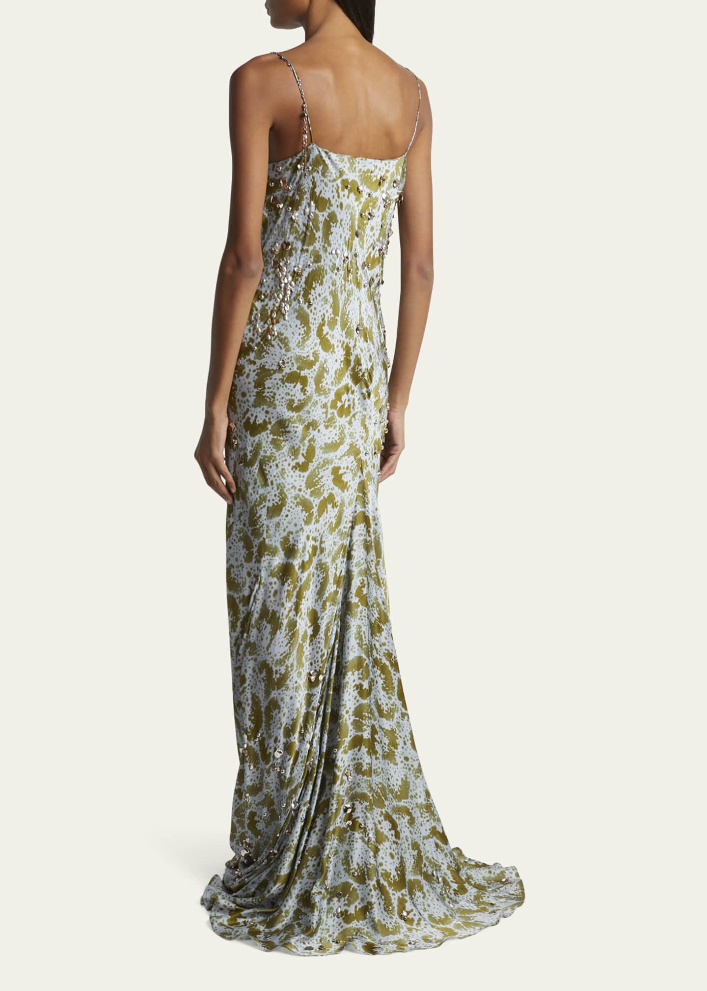 Dries Van Noten Deryl Cowl-Neck Long Studded Silk Dress Image 3 of 5
