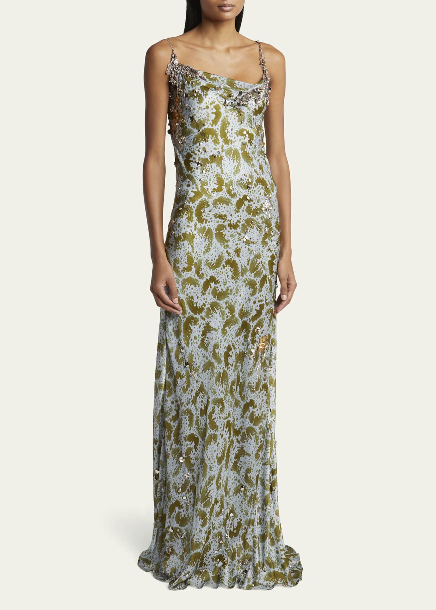 Dries Van Noten Deryl Cowl-Neck Long Studded Silk Dress Image 4 of 5