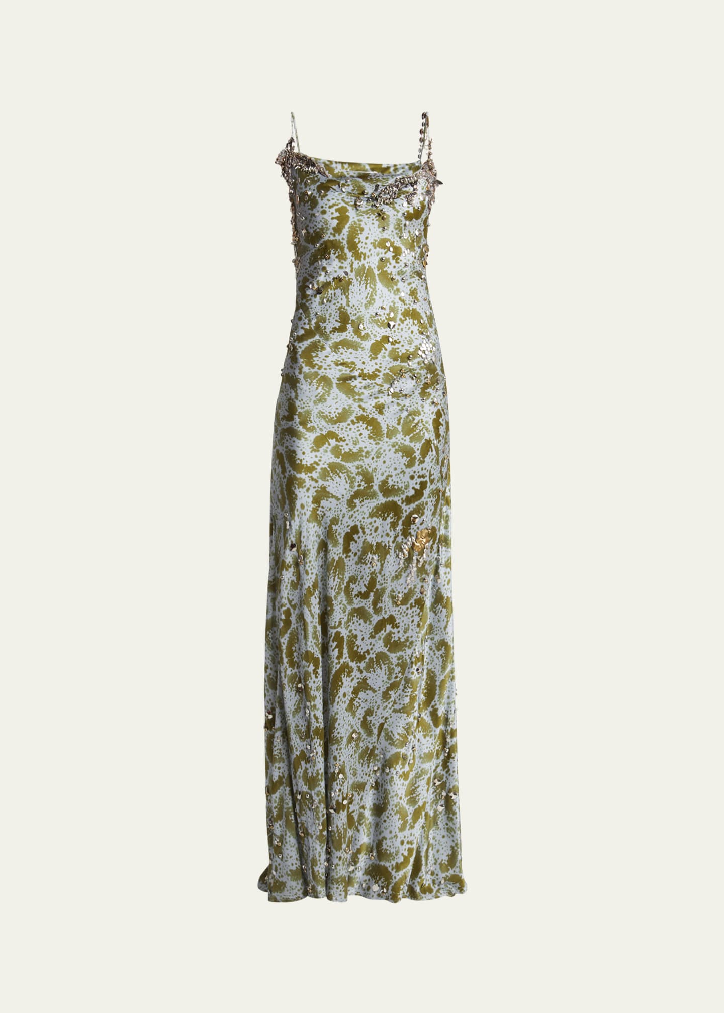 Dries Van Noten Deryl Cowl-Neck Long Studded Silk Dress Image 1 of 5