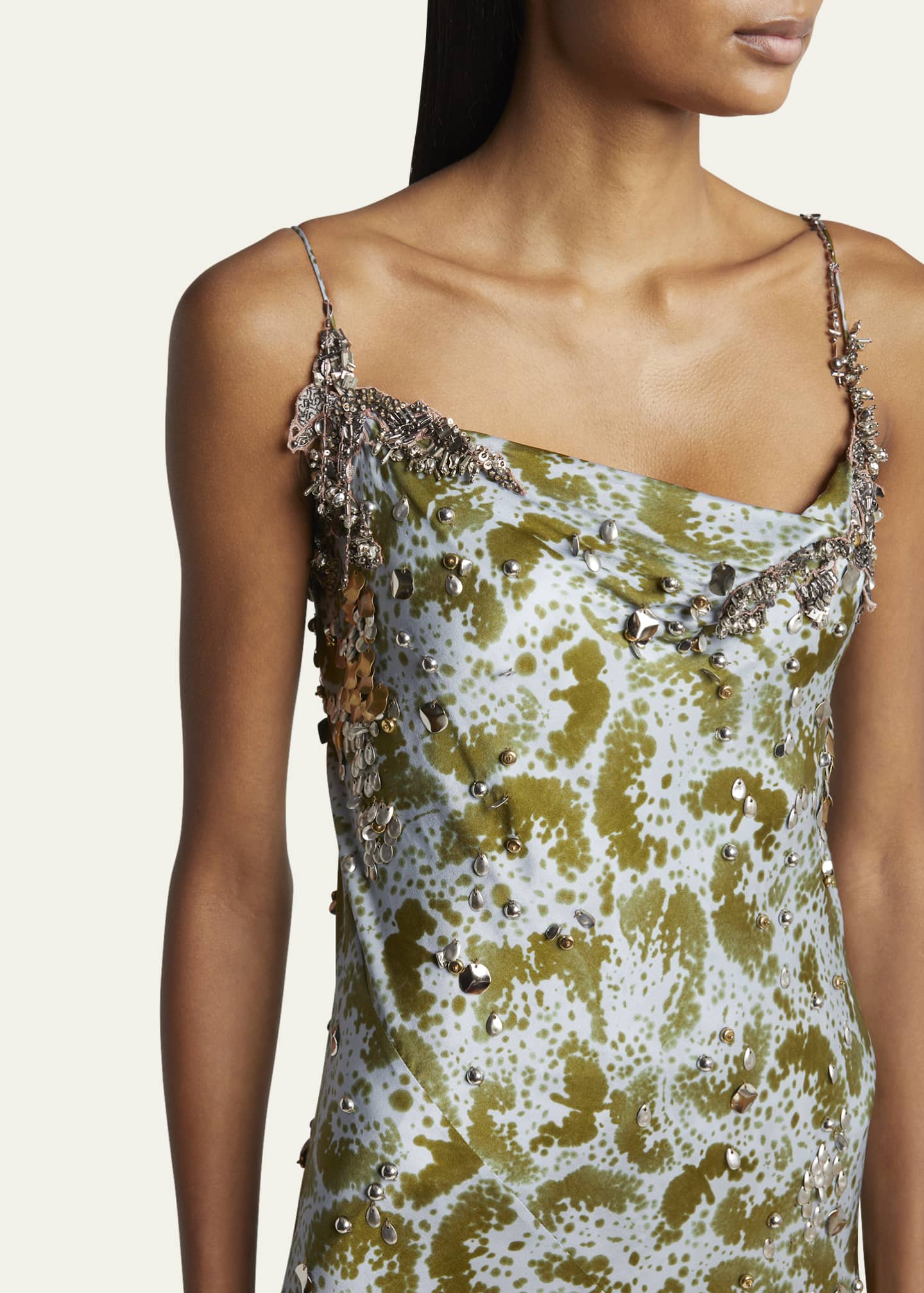 Dries Van Noten Deryl Cowl-Neck Long Studded Silk Dress Image 5 of 5