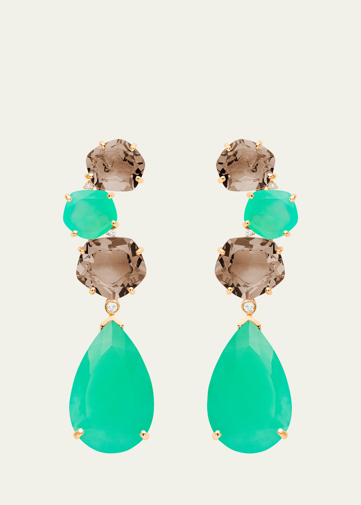 Daniella Kronfle Diana Smokey Quartz and Chrysoprase Earrings in 18K Rose Gold